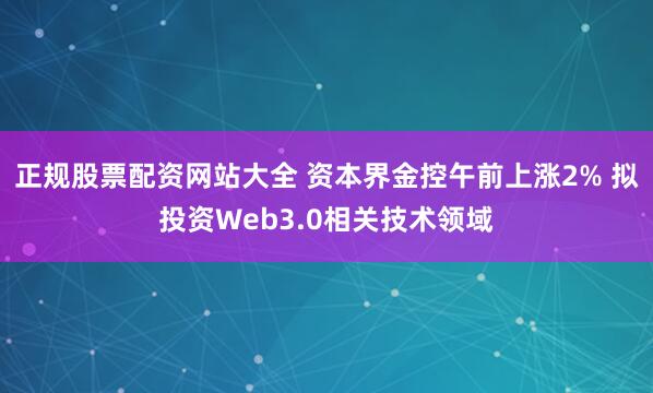 正规股票配资网站大全 资本界金控午前上涨2% 拟投资Web3.0相关技术领域